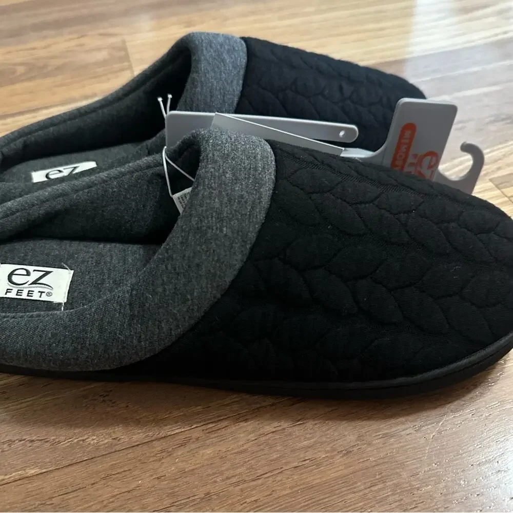 Men’s EZ Feet Memory Foam Slippers, Black and Gray,‎ XXL (13/14)